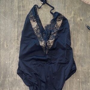 Beach Bunny Black Lace Halter Swimsuit